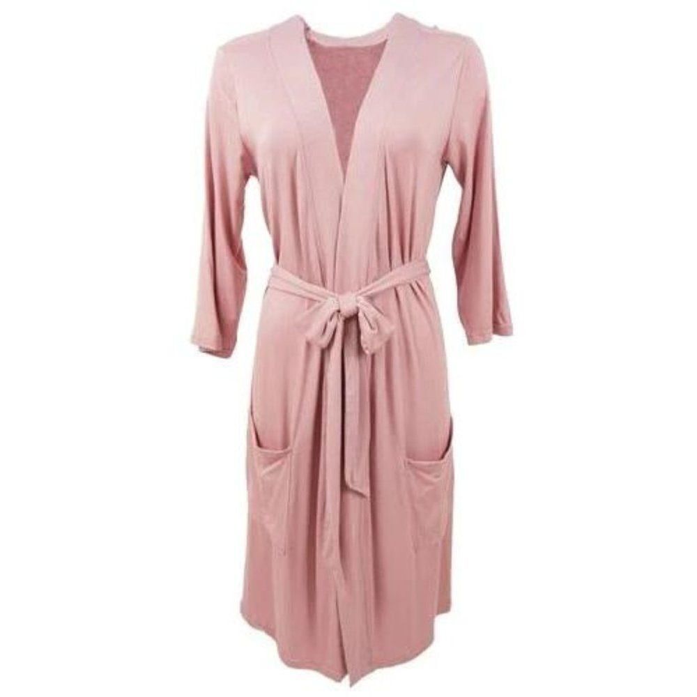 Lemon Women's Pink Long Sleeve Open Front Pockets Robe Sleepwear Size OS